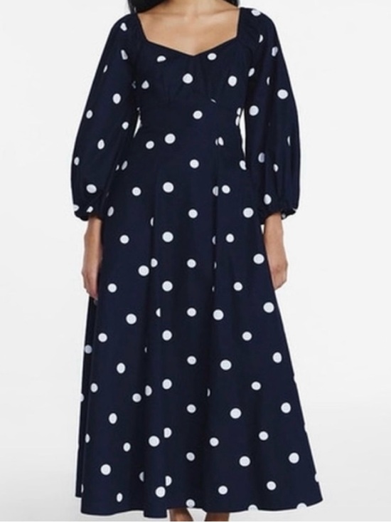 Free Assembly Dresses & Skirts - Navy Polka Dot Maxi Dress with Puff Sleeves